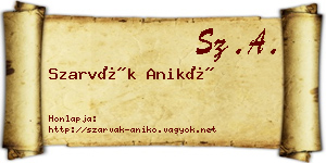 Szarvák Anikó névjegykártya